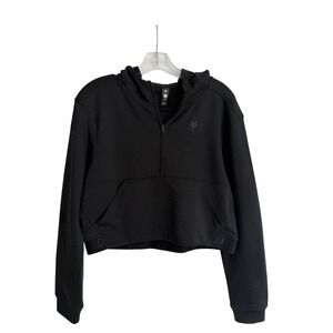 Fox Racing Womens Black Cropped Quarter Zip Hoodie Sweatshirt Small Logo Hem
